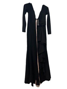 NWT LULUS Notorious Perfection Black Off-the-Shoulder Ruffled Maxi DRESS L